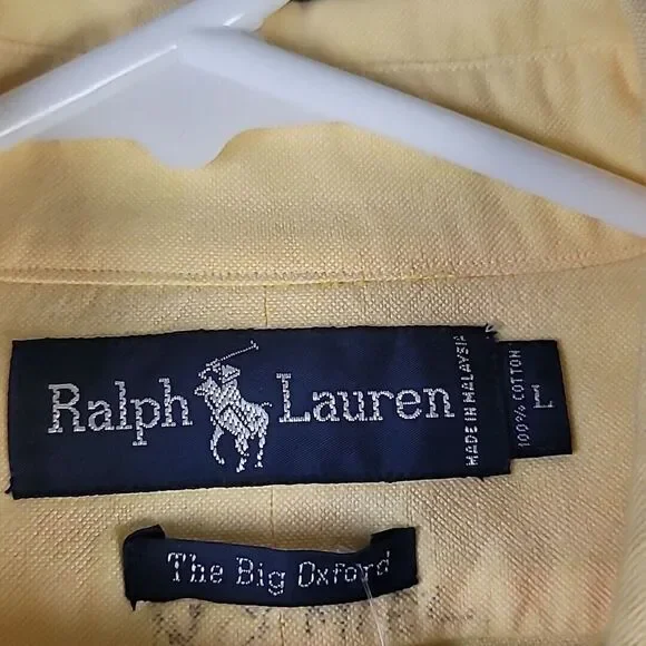 Ralph Lauren The Big Oxford Longsleeve Button-Up Shirt Blue Logo Mens Large Flaw - Picture 2 of 12